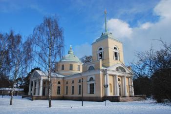 Фотография церкви Св. Николая Чудотворца в Котке (бывшем Роченсальме), в которой в 1817 г. был крещен Феодосий Веселаго. 2017 г. (фотограф А.П.  Шауб).